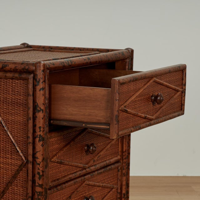 Pair of Vintage British Colonial Faux Bamboo and Grasscloth Stands For Sale - Image 12 of 16