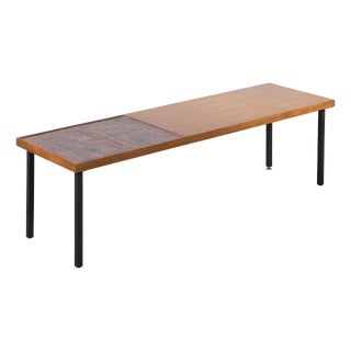 Oak Veneered Coffee Table with Abstract Enamelled Copper Plaquette, Italy, 1956 For Sale
