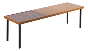 Oak Veneered Coffee Table with Abstract Enamelled Copper Plaquette, Italy, 1956