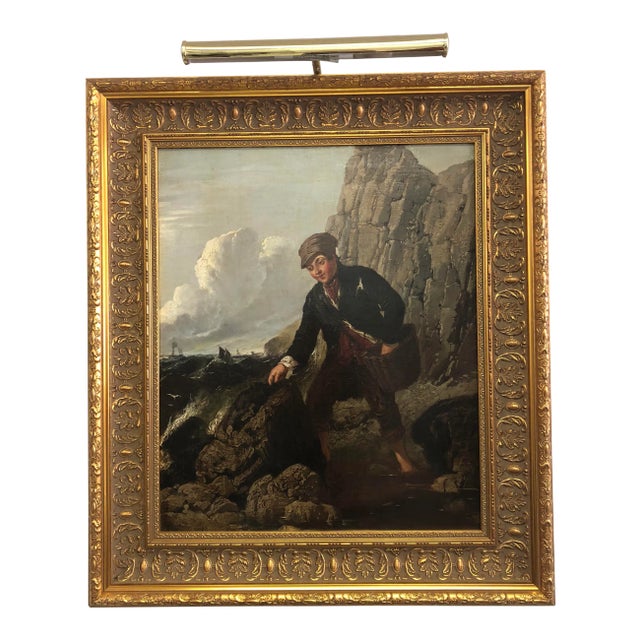 William John Thomas Collins “The Mussel Gatherer” Oil on Canvas Painting For Sale