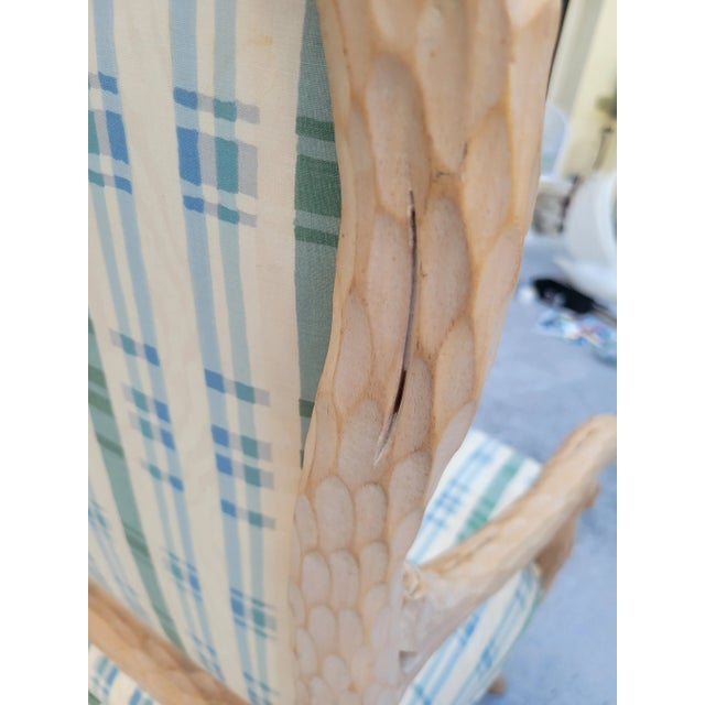 Vintage Large Faux Bois Modern Plaid Green Blue Side Accent Chair For Sale - Image 11 of 11