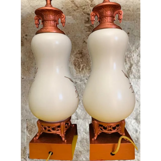 Vintage White Ceramic Gold Butterfly Table Lamps - a Pair For Sale - Image 12 of 12