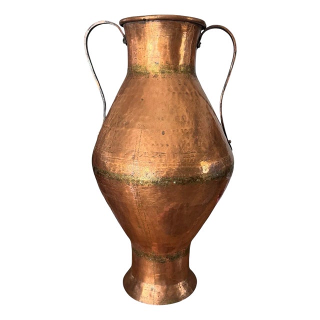 Antique Hammered Copper Vessel Floor Vase For Sale