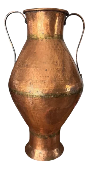 Antique Hammered Copper Vessel Floor Vase