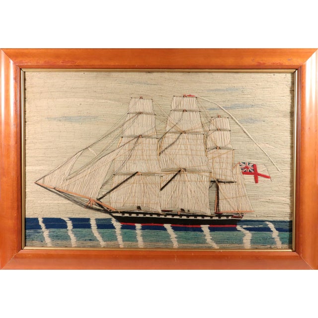 Mid 19th Century British Woolwork: Sails of the Empire, a Full-Rigged Royal Navy Woolie For Sale - Image 5 of 12