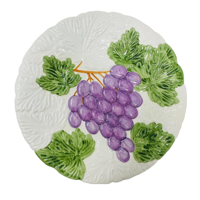 1980s Rare Shafford "Fruit Du Jour" Majolica-Style Hand-Painted Ceramic Plates - Set of 9 For Sale In Tampa - Image 6 of 18