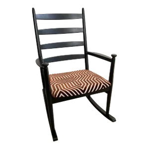 Mid-Century Rocking Chair in the Style of Hans Wegner, Upholstered in Schumacher Vanderbilt Velvet