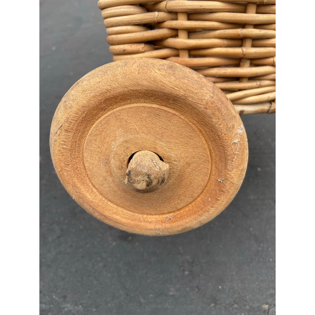 Mid-Century French Woven Wicker Market Cart For Sale - Image 11 of 11