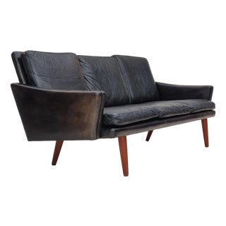 Danish 3 Seater Sofa in Leather & Teak Wood, 1970s For Sale