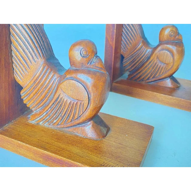 Art Deco Brown Birds Bookends in Wood, France, 1940s, Set of 2 For Sale - Image 9 of 11