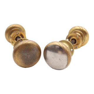 Two Vintage Classic Plain Brass Passage Door Knob Sets For Sale