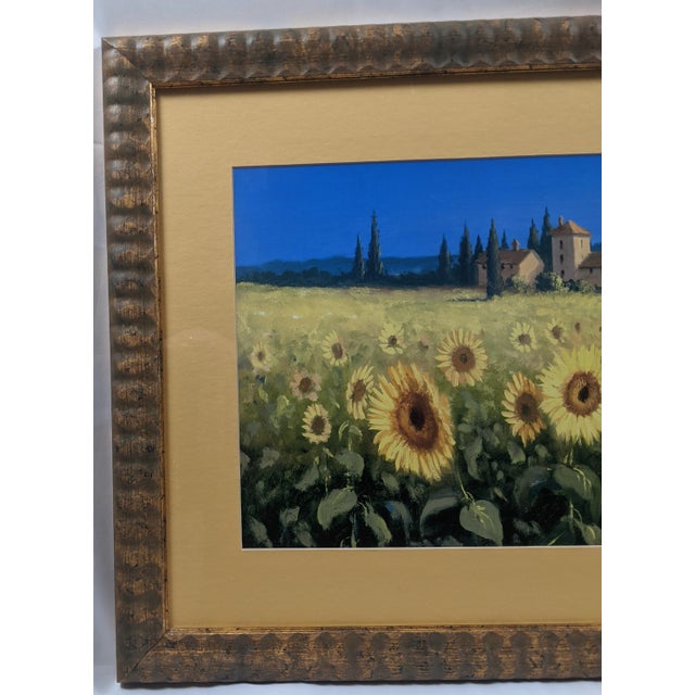 Late 20th Century Large Tuscan Sunflower Panorama Framed & Matted Landscape Print Rustic Italian Countryside For Sale - Image 4 of 17