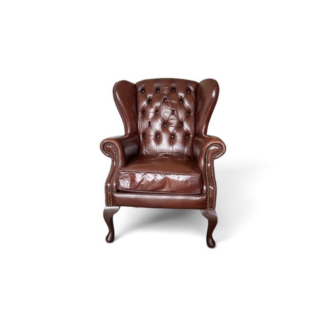 Chesterfield Wingback Chair in Brown Leather For Sale - Image 6 of 6