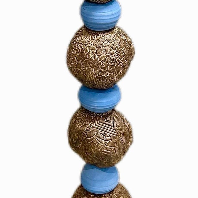 Contemporary Marc Zimmerman "Stone Perch 5" Glazed Ceramic Totem, 62 Inches Tall, Organic Sphere Forms, Neutral Glaze, Bird Finial, Contemporary Art West Coast For Sale - Image 3 of 7