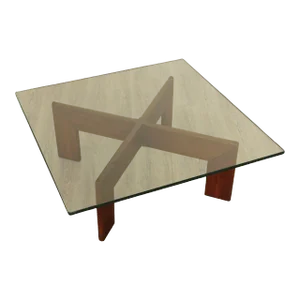 Mid Century Modern Walnut Base Glass Top Coffee Table