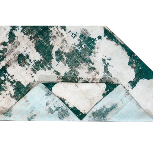 Textile Green Vintage Distressed Handmade Abstract Wool Rug 6'11" X 10'5" For Sale - Image 7 of 9
