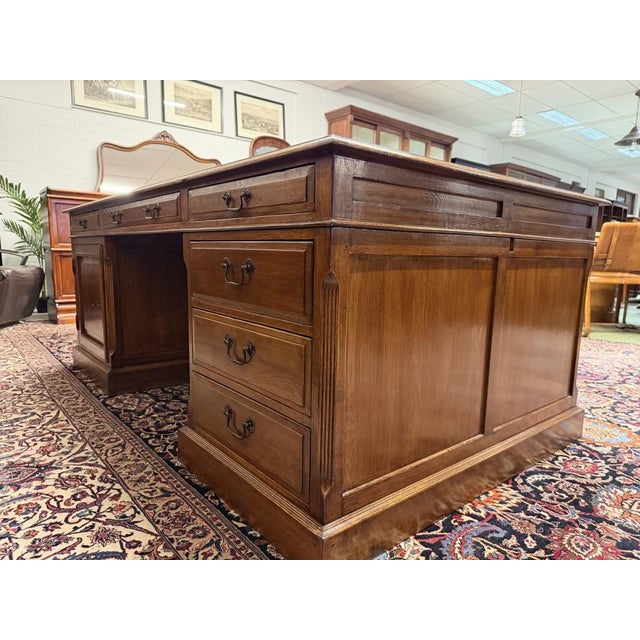 Brown Large English Partner Desk For Sale - Image 8 of 18