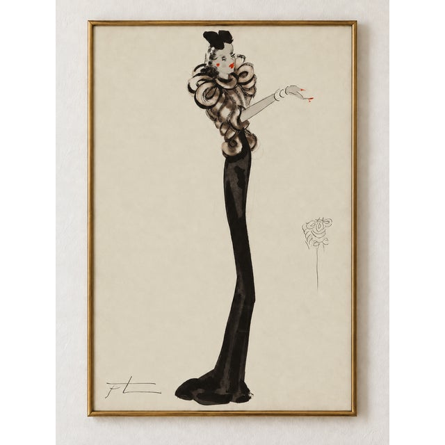 Bring Parisian glamour to your home with this vintage French fashion art print, reproduced from Veste courte brune...