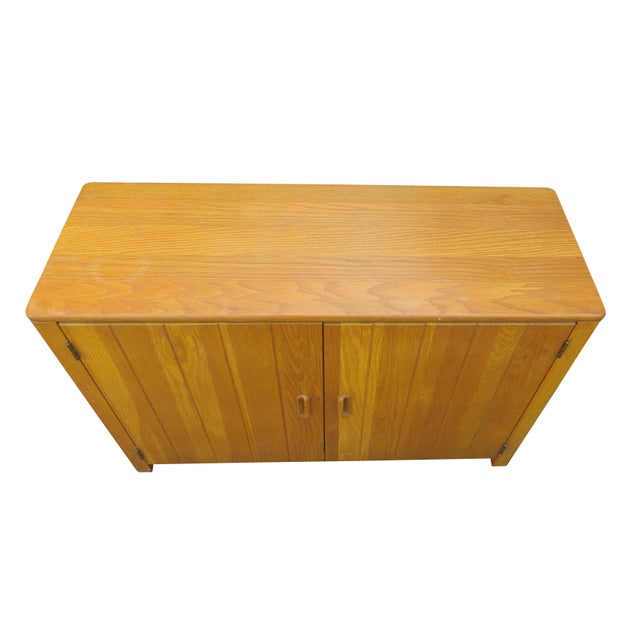 Vintage Compact Oak Liquor Cabinet or Petite Sideboard With Rattan For Sale In Chicago - Image 6 of 12