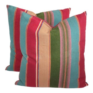 Colorful Striped Linen Pillows - A Pair For Sale