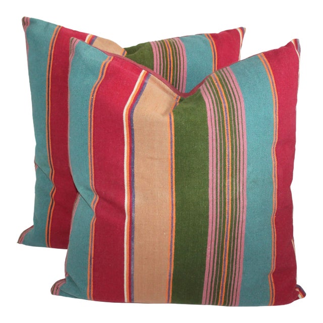 Colorful Striped Linen Pillows - A Pair For Sale