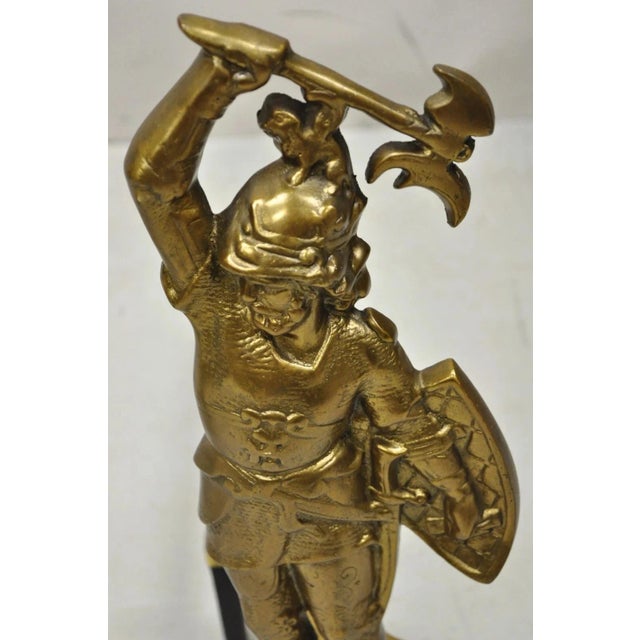 Vintage Renaissance Brass Figural Soldier Warrior Fireplace Andirons - A Pair For Sale - Image 4 of 11