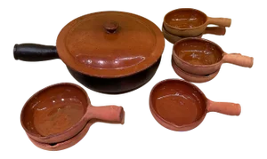 Antique Mid 19th Century French Soup Pot With Handled Bowls - 8 Pieces