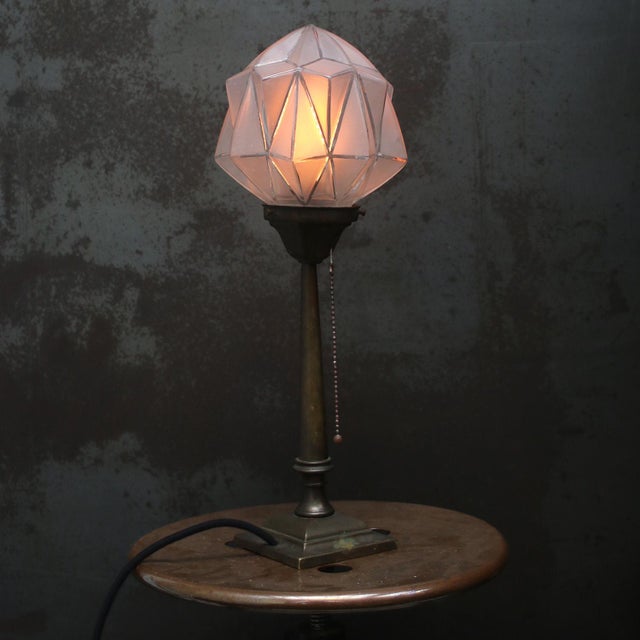 French Art Deco Brass and Frosted Glass Table Lamp, 1920s For Sale - Image 3 of 10