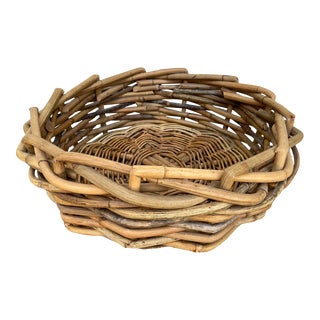 Vintage Rustic European Large 3/4in Thick Rattan Basket For Sale