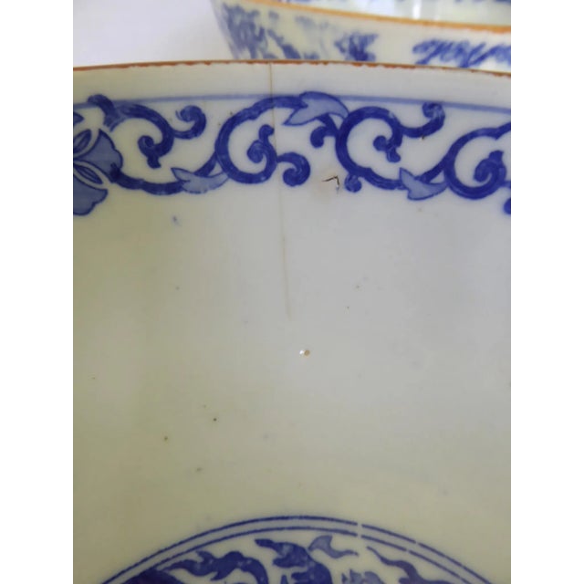 Pair of Japanese Porcelain Bowls With Transfer Design in Blue / White 1950s For Sale - Image 11 of 11