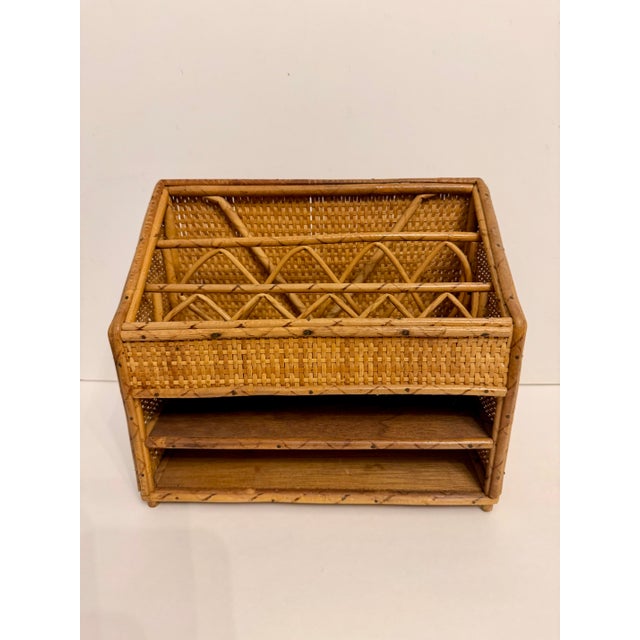 Rustic Vintage Bamboo and Rattan Letter Holder Desk Organizer For Sale - Image 3 of 8
