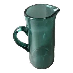 Mid 20th Century Teal Blue Handblown Glass Pitcher