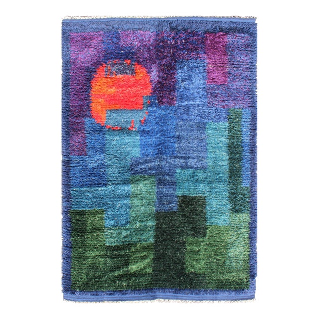 Vintage Swedish Hand Knotted Rug in Abstract Design With Brilliant Colors 4'10'' X 7'2'' For Sale