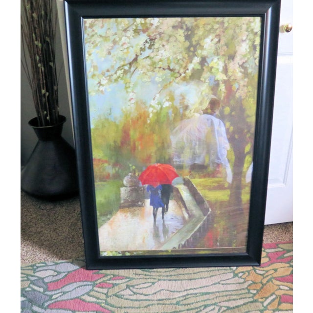 Textile Spring Time in Paris Acrylic on Posterboard Painting Signed/ H. Rush For Sale - Image 7 of 7