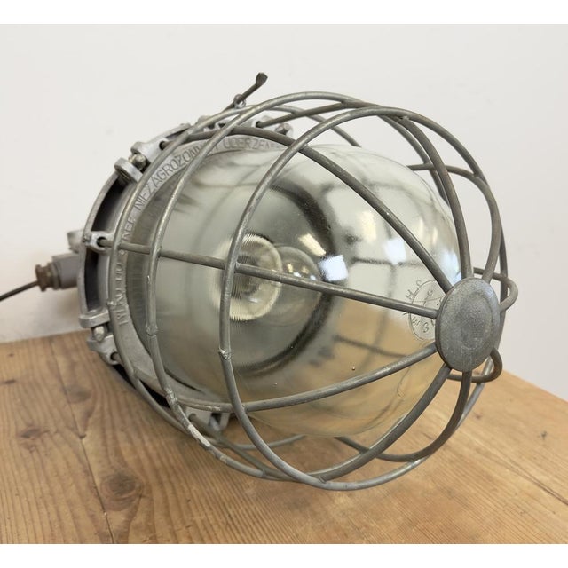 Large Industrial Cast Aluminium Cage Pendant Light, 1970s For Sale - Image 14 of 17