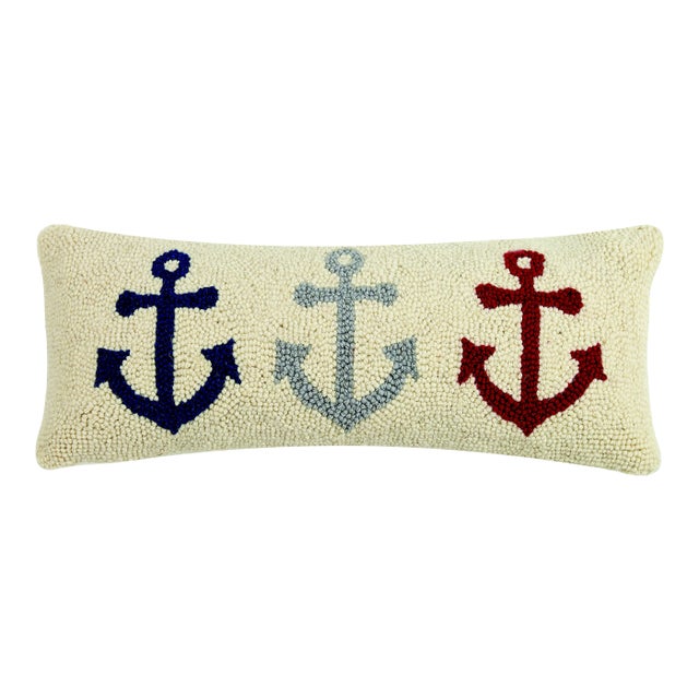 Anchor Trio Hook Pillow, 8" x 20" For Sale