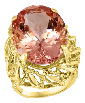 20 Carat Oval Shape Morganite Cocktail Ring 14 Karat Yellow Gold Estate