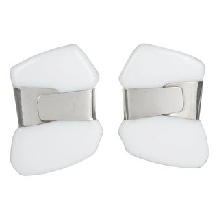 Anne and Frank Vigneri Sterling Silver and White Lucite Clip Earrings For Sale