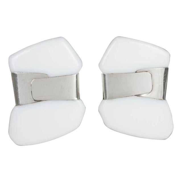 Anne and Frank Vigneri Sterling Silver and White Lucite Clip Earrings For Sale