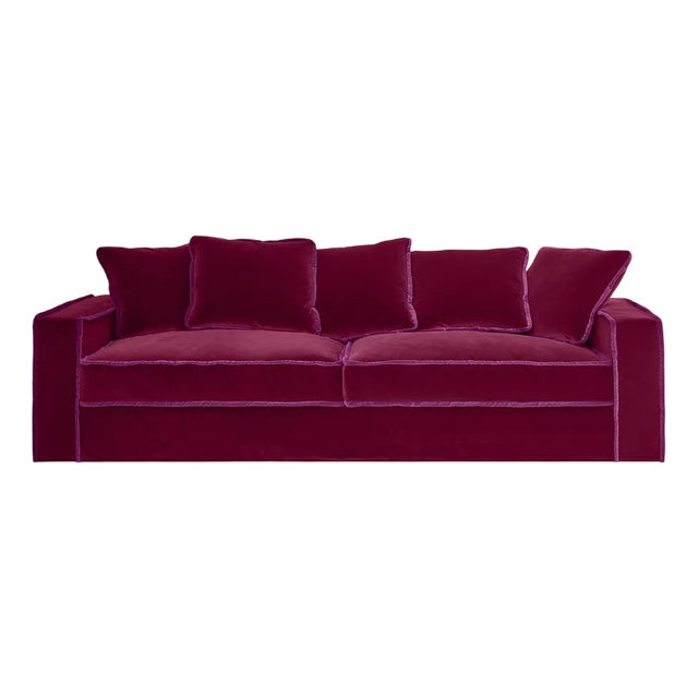 Rafaella Three-Seater Sofa in Red Couture Velvet with Dark Cherry Red Trim from Biosofa For Sale