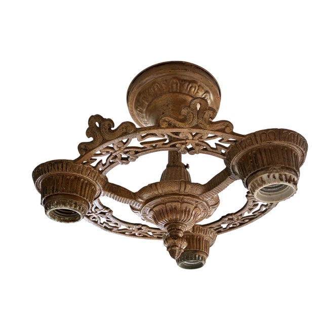 1920s Cast Metal Art Deco Flush-Mount Ceiling Fixture – 12" Diameter For Sale In Mobile - Image 6 of 8