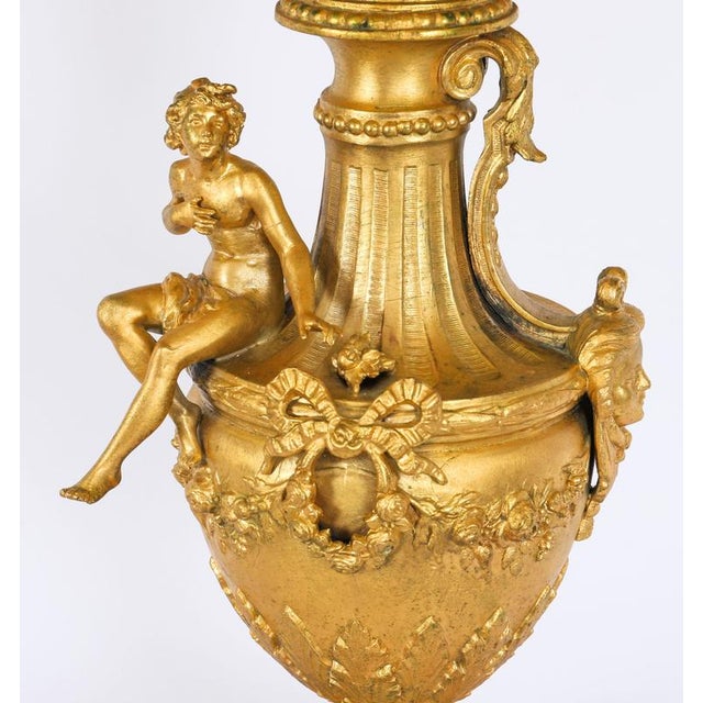 Antique Neoclassical Ormolu and Pink Marble Table Lamps, 20th Century, Set of 2 For Sale - Image 4 of 18