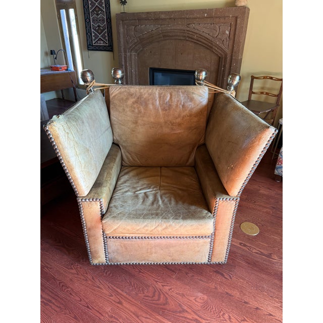 Mid 19th Century Knole Style Antique Leather 4 Seater Drop Arm Sofa and 2 Chairs For Sale - Image 4 of 12