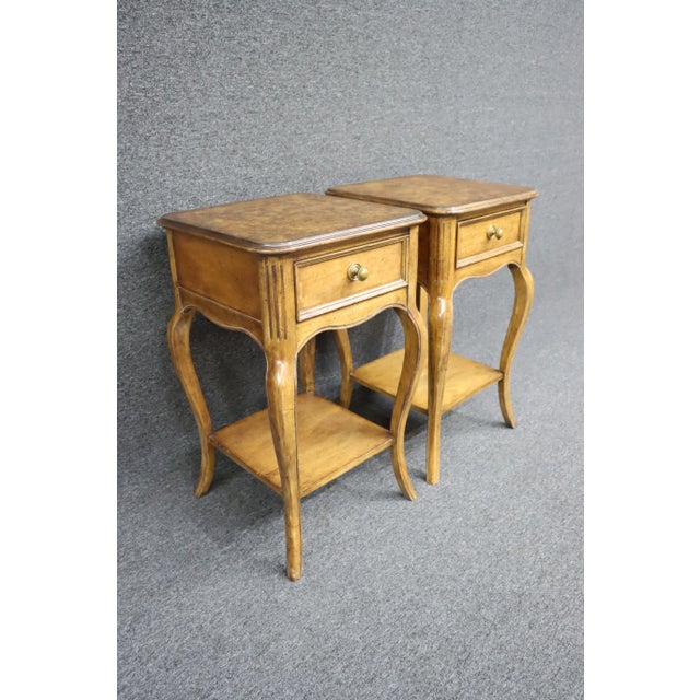 Stanley Furniture Cherry & Burlwood Top Nightstands/Pair