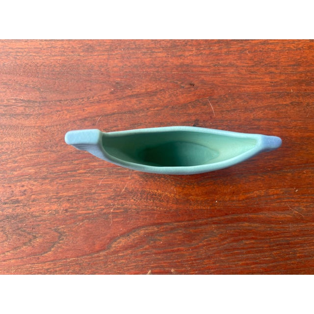 Art Nouveau Art Deco Van Briggle Pottery Ming Blue Matte Glaze Gondola Boat Planter Vase For Sale - Image 3 of 4