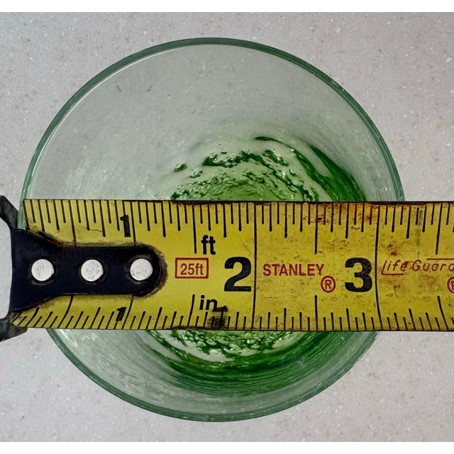 Glass Mid 20th Century Hand-Blown Green Art Glass Tumblers With Controlled Bubble Base - a Pair For Sale - Image 7 of 8