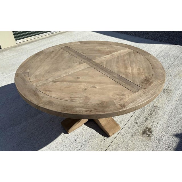 Rh Salvaged Wood Trestle Round Dining Table For Sale - Image 18 of 18