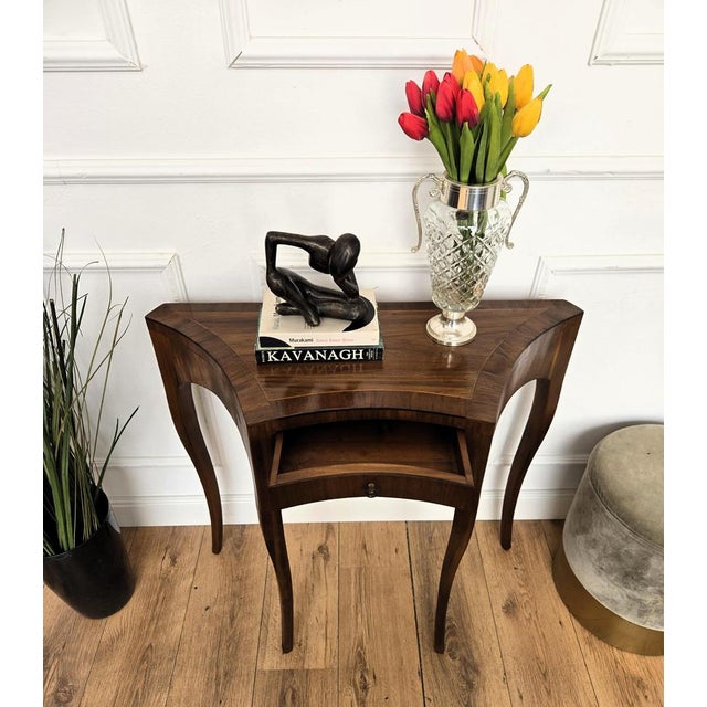 1960s Mid-Century Modern Italian Wood Inlay Wall Console Table 1960s For Sale - Image 5 of 11