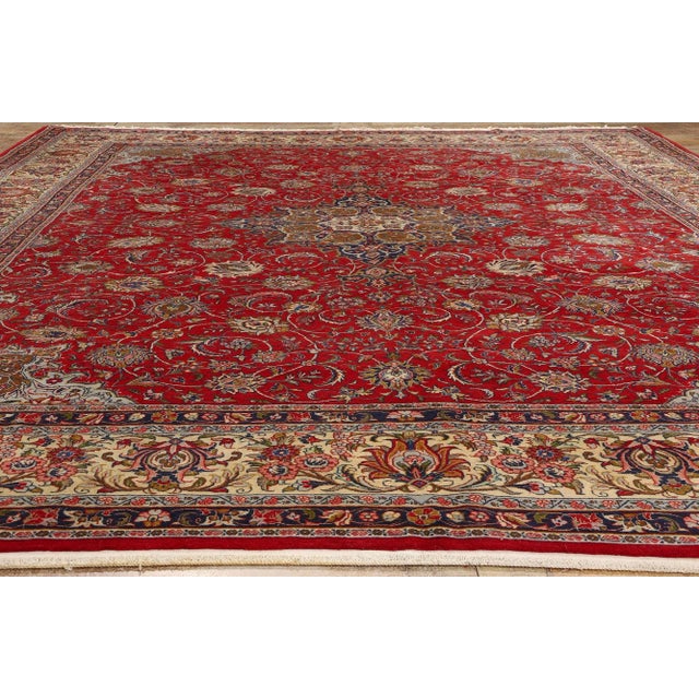 Red Vintage Red Persian Kashan Rug - 09'09 X 13'01 For Sale - Image 8 of 9