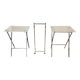 Vintage Charles Hollis Jones Tv Dinner Ice Lucite Folding Tables With Stand - Set of 3 For Sale